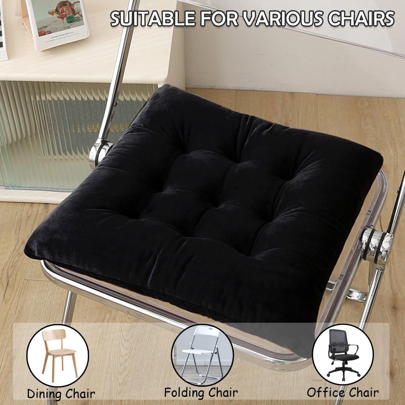 MissSoul MissSoul Set of 2 Chair Cushions for Dining Chairs with Ties  Indoor Non-Slip Kitchen Chair Pad and Dining Room Seat Cushion Mat for Office Living Room Outdoor 15.5 "" - Black - Image 4