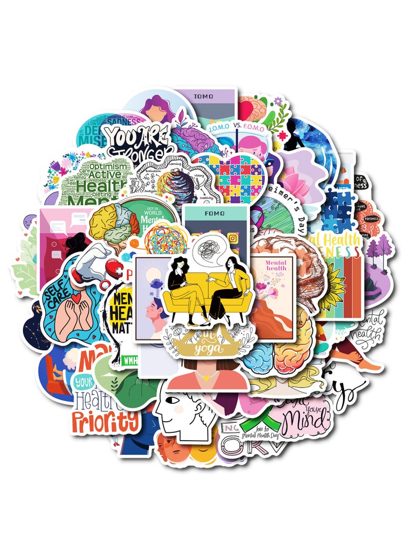 50PCS Mental Health Sticker Therapist Gifts Mental Health Awareness Stickers for Water Bottle Vinyl Health Gifts Decal Psychology Stickers Feelings Stickers - Image 1