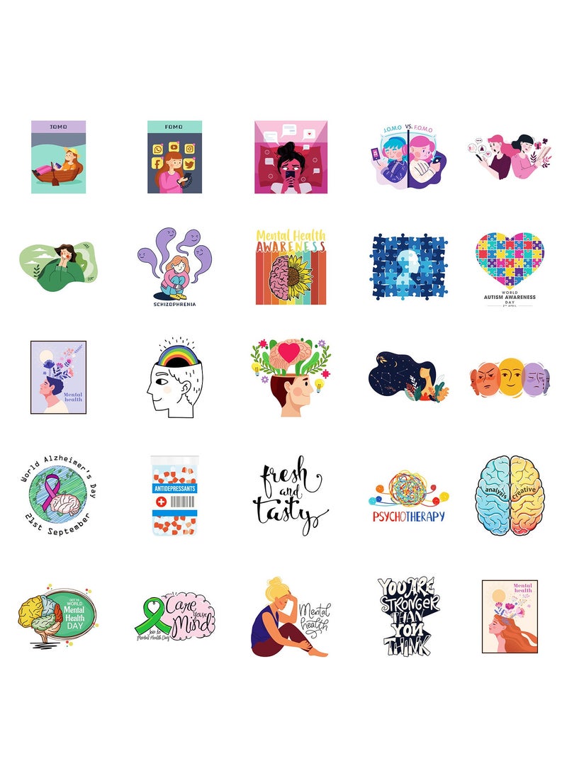 50PCS Mental Health Sticker Therapist Gifts Mental Health Awareness Stickers for Water Bottle Vinyl Health Gifts Decal Psychology Stickers Feelings Stickers - Image 3