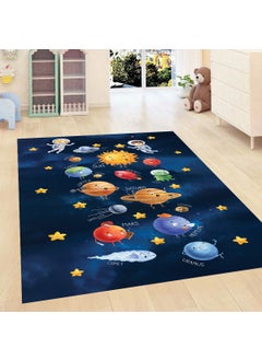 Vagonik Wagonik Space and Planet Patterned Digital Printed Carpet Non-Slip Based Washable Children's Room Carpet  - Image 1