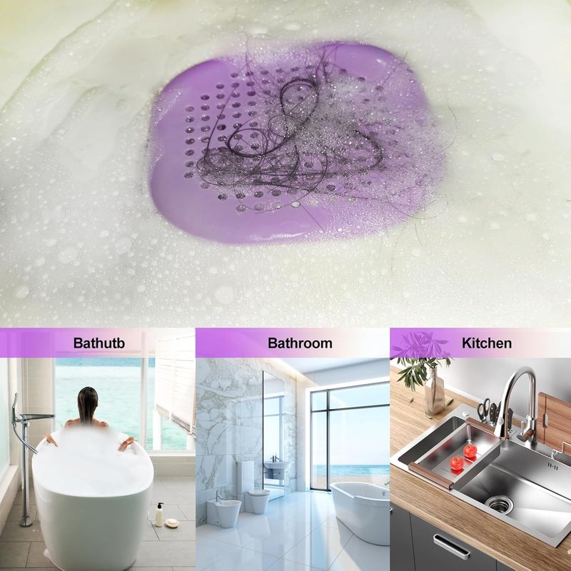 Bovinde Hair Catcher,Square Drain Cover for Shower Silicone Hair Stopper with Suction Cup,Easy to Install Suit for Bathroom,Bathtub,Kitchen 2 Pack(Purple Green) - Image 4