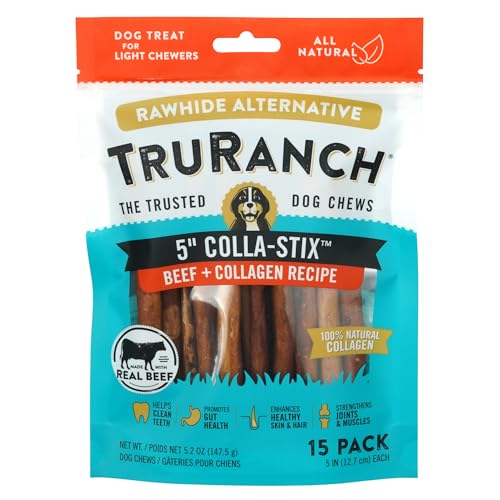 TRURANCH Collagen Sticks - 5" Collagen Sticks for Dogs - Long Lasting Healthy Joint Support Dog Treat - Rawhide Alternative - Skin & Coat Health - Made with Real Beef, 1 Bag, 15 Count - Image 1