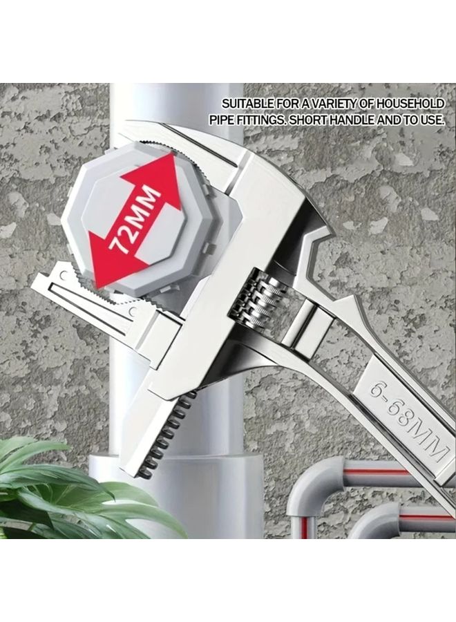 Silvery Alloy Adjustable Wrench 6 68mm Large Opening Pipe Spanner Removable Head Nut Key - Image 4