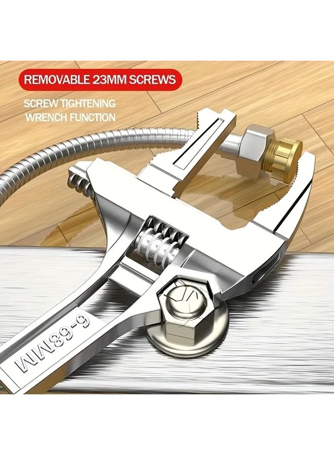 Silvery Alloy Adjustable Wrench 6 68mm Large Opening Pipe Spanner Removable Head Nut Key - Image 1