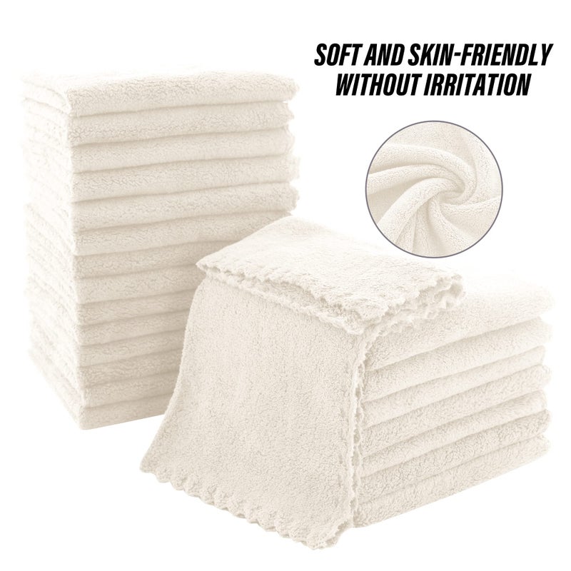 MOONQUEEN Ultra Soft Premium Washcloths Set - 12 x 12 inches - 24 Pack - Quick Drying - Highly Absorbent Coral Velvet Bathroom Wash Clothes - Use as Bath, Spa, Facial, Fingertip Towel (Cream) - Image 4