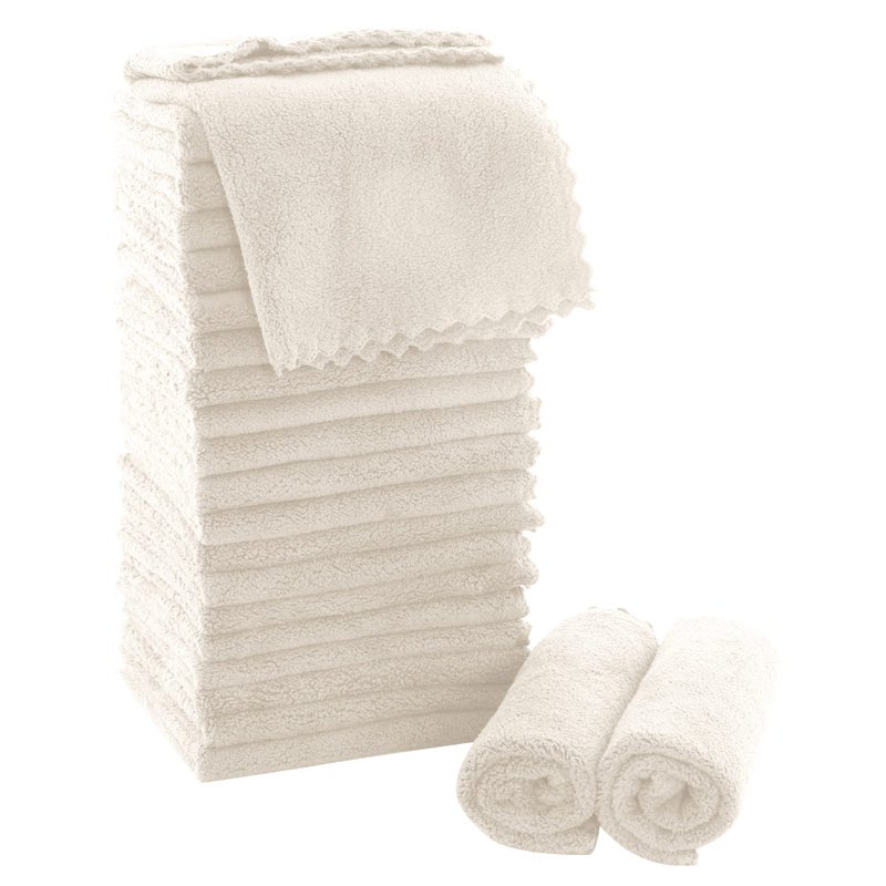 MOONQUEEN Ultra Soft Premium Washcloths Set - 12 x 12 inches - 24 Pack - Quick Drying - Highly Absorbent Coral Velvet Bathroom Wash Clothes - Use as Bath, Spa, Facial, Fingertip Towel (Cream) - Image 1