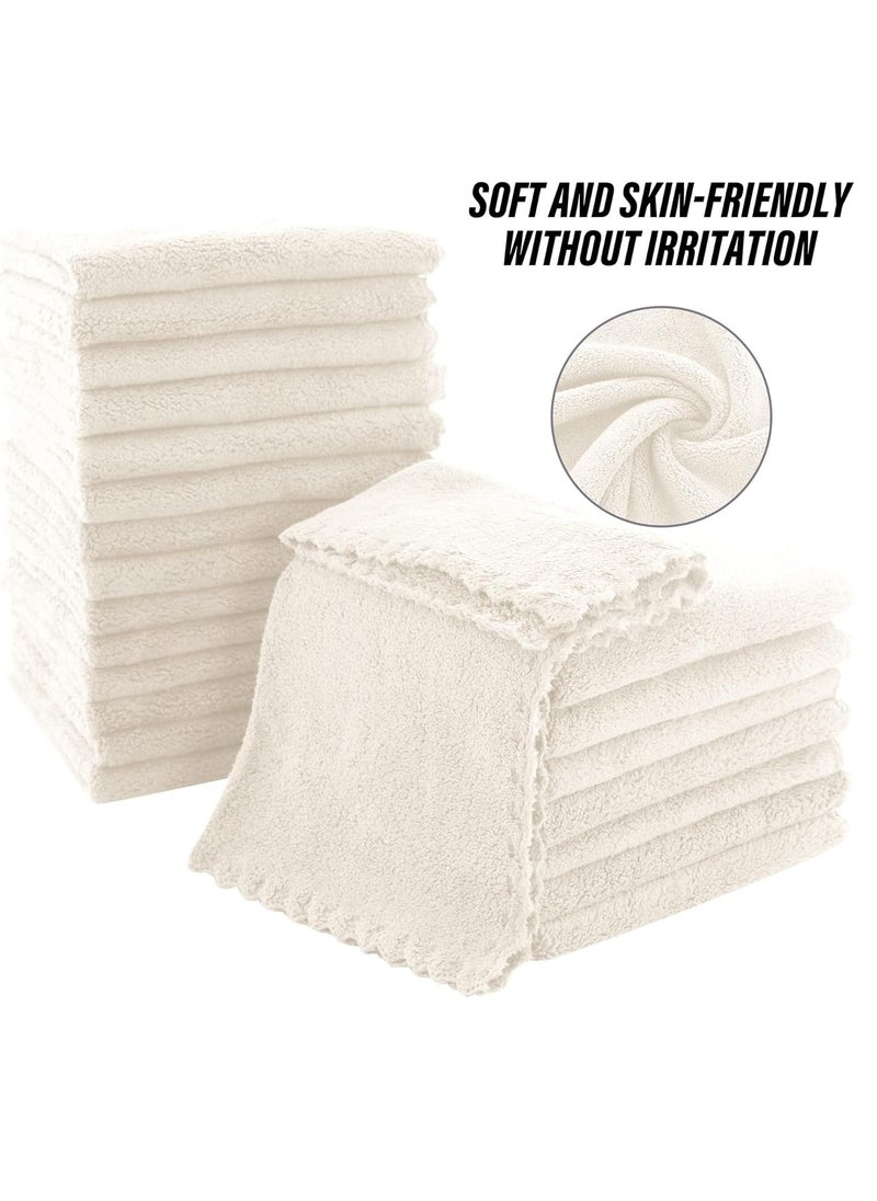 MOONQUEEN MOONQUEEN Ultra Soft Premium Washcloths Set - 12 x 12 inches - 24 Pack - Quick Drying - Highly Absorbent Coral Velvet Bathroom Wash Clothes - Use as Bath, Spa, Facial, Fingertip Towel (Cream)  - Image 2
