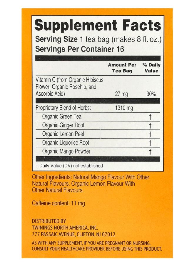 Twinings Superblends™ Immune Support+ Green Tea Ginger & Mango 16 Tea Bags 1.12 oz (32 g)  - Image 2