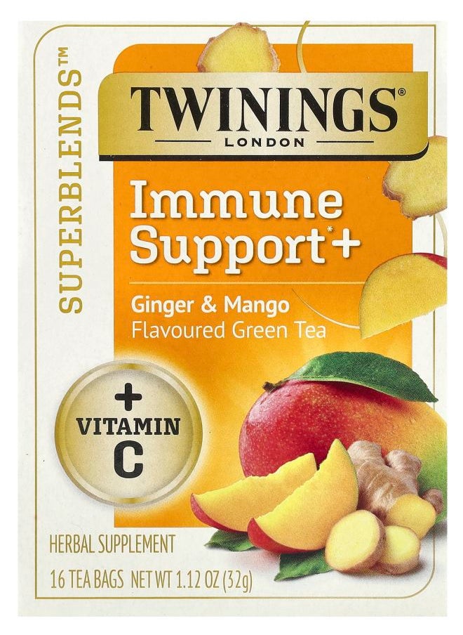 Twinings Superblends™ Immune Support+ Green Tea Ginger & Mango 16 Tea Bags 1.12 oz (32 g)  - Image 1