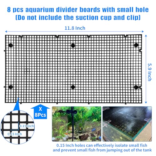 Weramics Plastic Egg Crate Grip Panel Fish Tank Divider Aquarium Divider Filter Bottom Fish Tank Isolation Board Egg Crate Tray (Black, 8pcs 11.8X5.9 Inch with 0.15 Inch Hole) - Image 2