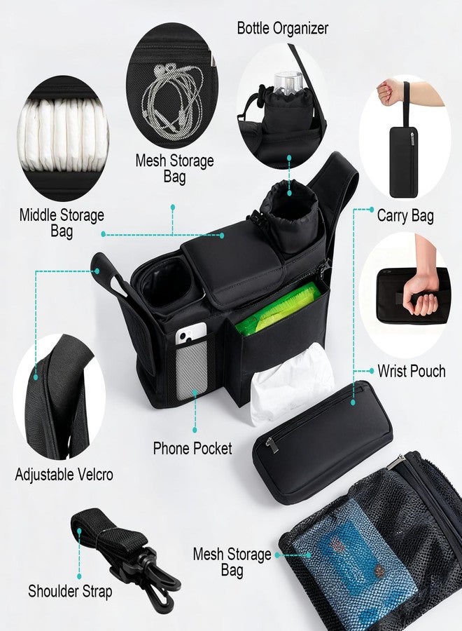 eutopic Universal Stroller Organizer with Insulated Cup Holder Detachable Phone Bag & Shoulder Strap, Bag Caddy Fits for Stroller like Uppababy, Baby Jogger, Britax, BOB, Umbrella & Pet Stroller - Image 5