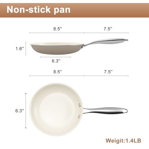 Jovire 925 Inch Ceramic Nonstick Frying Pan Skillet PFASFree NonToxic Oven Safe Induction Ready Aluminum Cookware with Stainless Steel Handle - Image 3