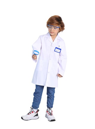 4PCS أطفال دكتور عالم مختبر كوسبلاي زي مجموعة ، مع معطف أبيض ، نظارات ، زجاج مكبر وبطاقة هوية ، يوم حياة الأطفال لباس لعب الأدوار الملابس لحفلة عيد ميلاد موضوعية ، أداء المسرح ، تظاهر اللعب ، أفضل هدية للفتيان والبنات - view 3