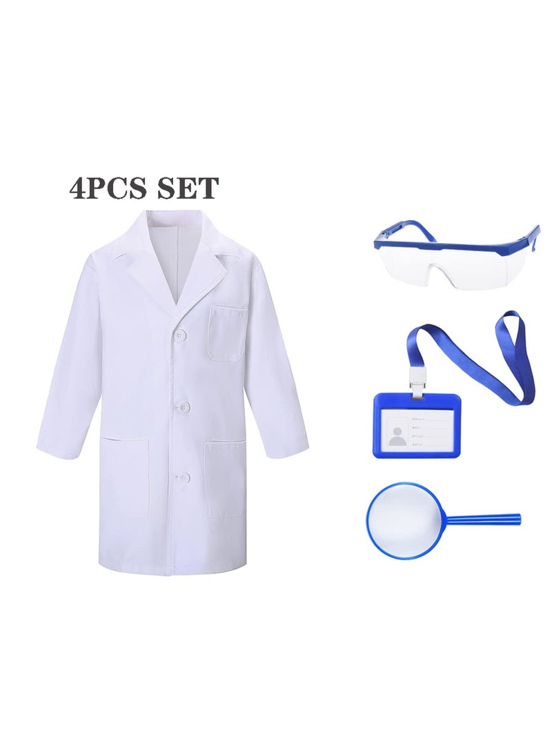 Halamodo 4PCS Kids Doctor Scientist Lab Cosplay Costume Set , With White Coat, Goggles, Magnifying Glass and ID Card, Children's Career Day Dress-Up Role Play Outfit For Themed Birthday Party, Stage Performance, Pretend Play, Best Gift For Boys and Girls - Image 5