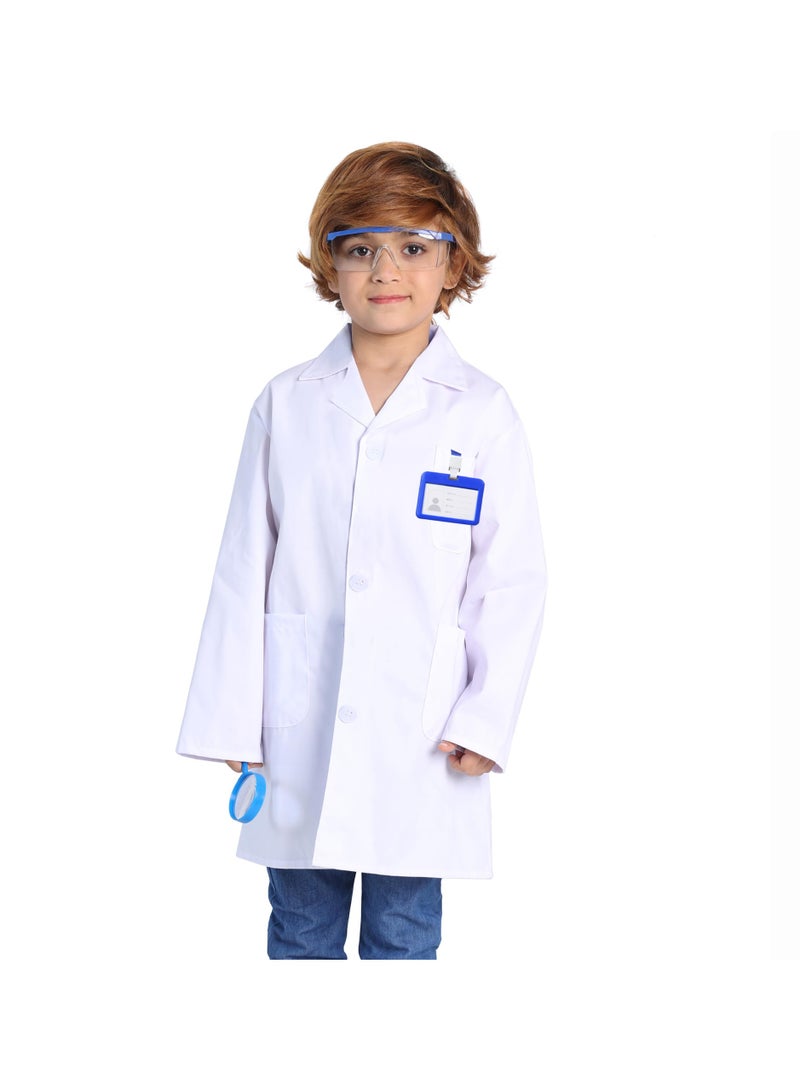 Halamodo 4PCS Kids Doctor Scientist Lab Cosplay Costume Set , With White Coat, Goggles, Magnifying Glass and ID Card, Children's Career Day Dress-Up Role Play Outfit For Themed Birthday Party, Stage Performance, Pretend Play, Best Gift For Boys and Girls - Image 2