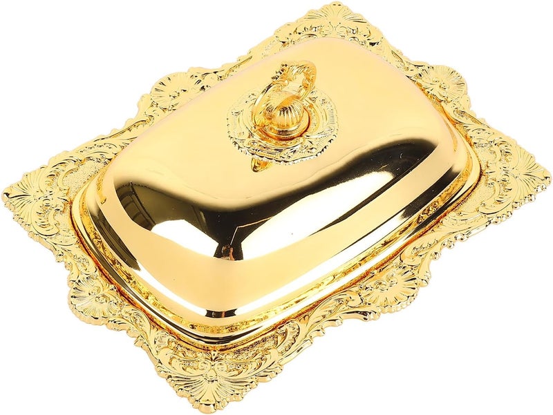Metal Butter Plate European Vintage Butter Dish, Alloy and Glass Butter Container, Rectangle Multifunctional Butter Tray with Lid for Kitchen Refrigerator or Table - Image 2