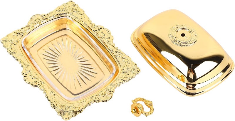 Metal Butter Plate European Vintage Butter Dish, Alloy and Glass Butter Container, Rectangle Multifunctional Butter Tray with Lid for Kitchen Refrigerator or Table - Image 3