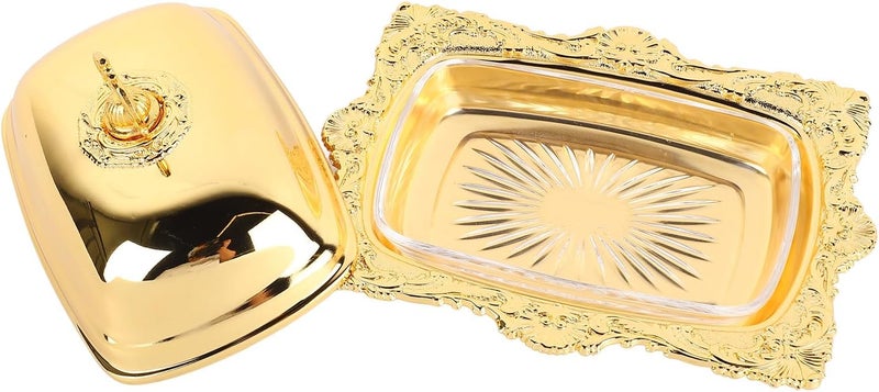 Metal Butter Plate European Vintage Butter Dish, Alloy and Glass Butter Container, Rectangle Multifunctional Butter Tray with Lid for Kitchen Refrigerator or Table - Image 5