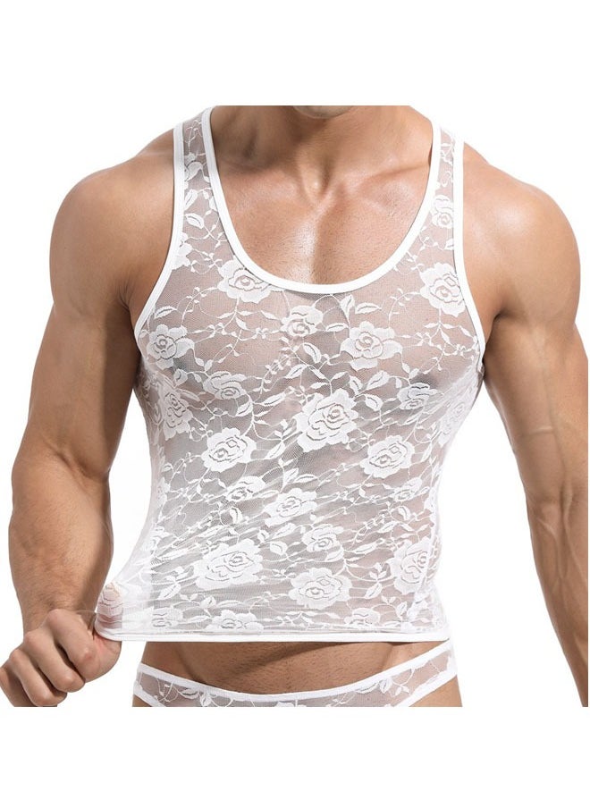 Generic Mens Slimming Body Shaper Vest, Chest Abdomen Compression Tank Top, Belly Hiding Undershirts - Change in Seconds/Lace Sleeveless Vest, Round Neck Men'S Youth Vest（L）  - Image 1