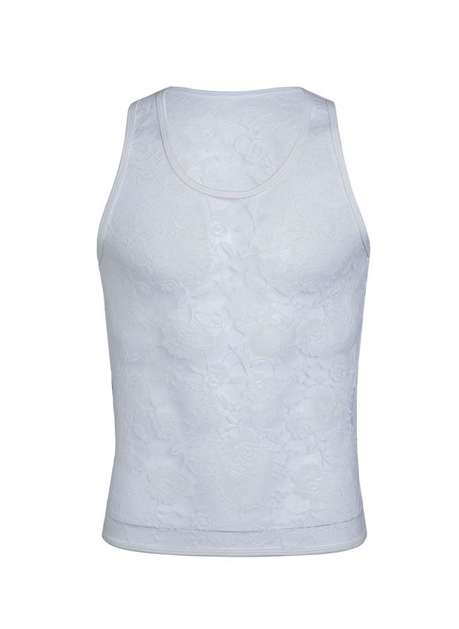 Generic Mens Slimming Body Shaper Vest, Chest Abdomen Compression Tank Top, Belly Hiding Undershirts - Change in Seconds/Lace Sleeveless Vest, Round Neck Men'S Youth Vest（L）  - Image 4
