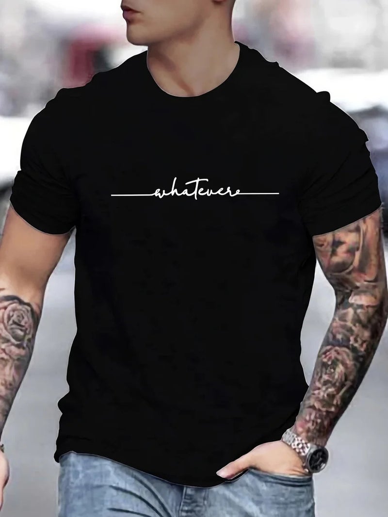 European Code Plus Size Men'S Any Interesting Printed Casual Text Letter Cotton Crewneck T-Shirt - Image 1