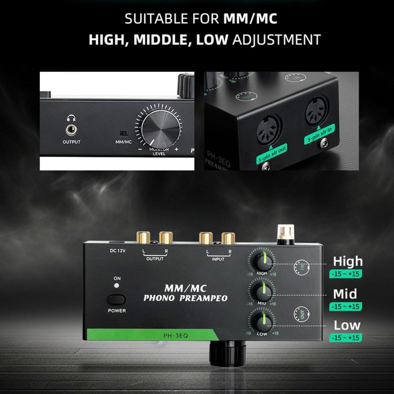 LiebeWH MM MC Phono Preamp Professional Stereo Phonograph Preamplifier Us Plug For Turntable Record Player With 5 Pin XLR Input Output Adjustable Eq - Image 3