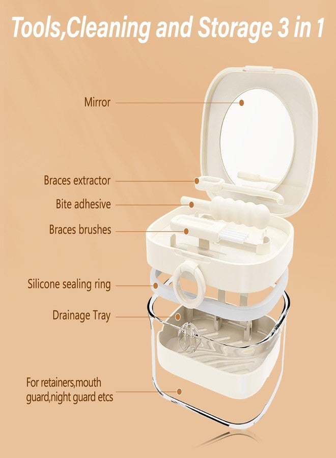 RupeeRise Retainer Case, 3.6 * 3.8 * 2.8 in Denture Box With Double Layer Design, Leak Proof Portable Cleaning Storage For Retainers, Dentures, Aligners, Travel Friendly - Image 2