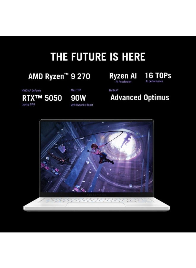 أسوس لابتوب الألعاب ROG Zephyrus G14 (2025) – AMD Ryzen 9-270 / 14 بوصة 3K / 1TB SSD / 16GB RAM / 8GB NVIDIA GeForce RTX 5050 رسومات / ويندوز 11 هوم / أبيض بلاتينيوم – [GA403UH-OLED9161W] - Image 4