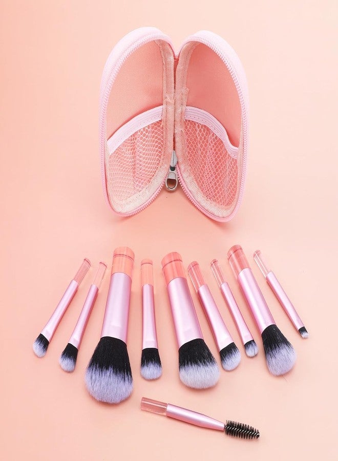Modiq Mini Travel Makeup Brush Set - 10 Pcs Travel Friendly Brushes with Pouch, Portable & Complete On-the-Go Cosmetic Brush Kit for Effortless, Flawless Makeup (Pink) - Image 2