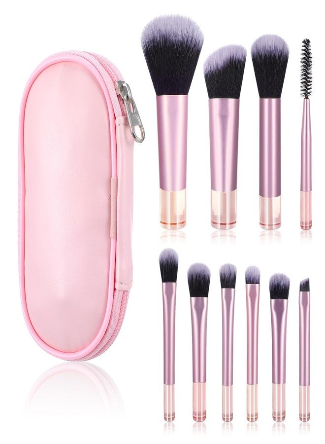 Modiq Mini Travel Makeup Brush Set - 10 Pcs Travel Friendly Brushes with Pouch, Portable & Complete On-the-Go Cosmetic Brush Kit for Effortless, Flawless Makeup (Pink) - Image 1