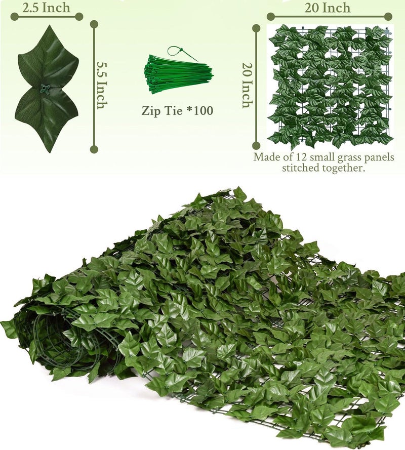 Comtelek Privacy Fence Screen Artificial Ivy Grass Wall Screen 120x40 in Balcony Fence Privacy Screen Faux Vines Green Backdrop Fake Ivy Wall Panels Hedge Fence for Patio,Garden, Backyard Indoor Outdoor deocr - Image 3
