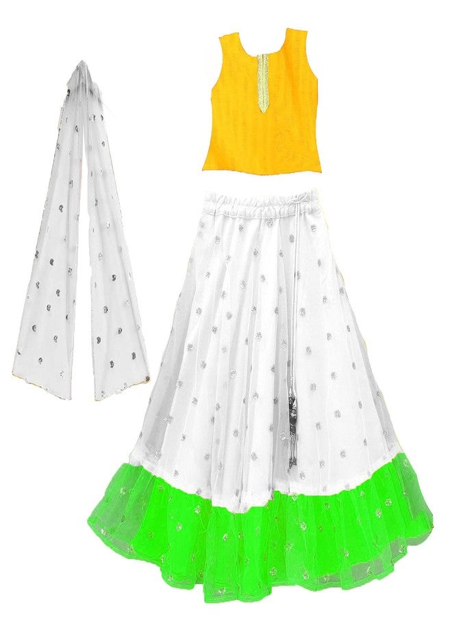 HIBA independence day Tricolour lehenga choli for kids with orange top and white green lehenga with white duptta 3-4 years - Image 3