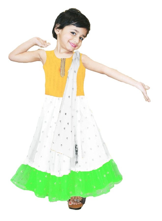 HIBA independence day Tricolour lehenga choli for kids with orange top and white green lehenga with white duptta 3-4 years - Image 2