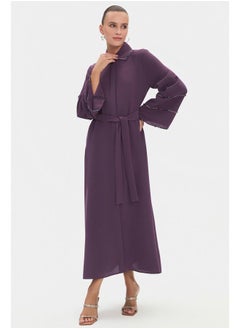 JUNE June Women Shirt Collar Embroidery Detailes Dress Purple  - Image 3