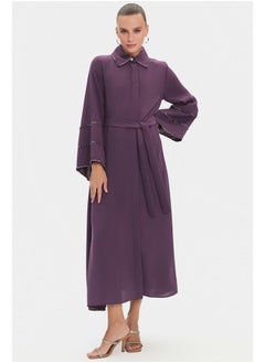 JUNE June Women Shirt Collar Embroidery Detailes Dress Purple  - Image 2