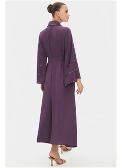 JUNE June Women Shirt Collar Embroidery Detailes Dress Purple  - Image 4