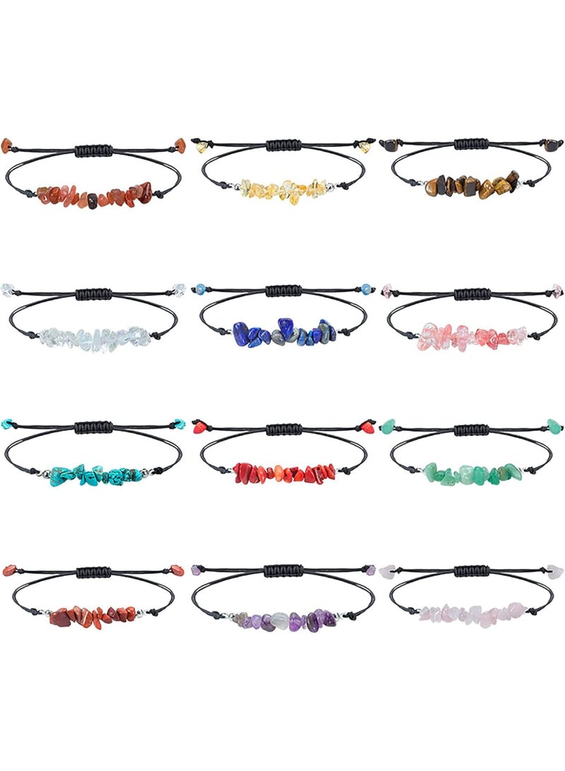 SOLARAE 12 Pieces Crystal Chip Bracelets Set, Natural Gemstone Bracelets, Irregular Chips Beads Bracelet for Women Girls Handmade String Relief Reiki Yoga Bracelet Anxiety Healing Stones Bracelets - Image 1