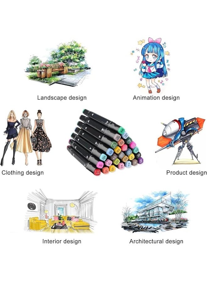 Generic Dual Tip Colored Marker Pen Set with Fine Point and Chisel Tips for Coloring, Art, Drawing, Calligraphy, Anime Drawing, Includes Carrying Bag for Artists, Students, and Hobbyists (24) - Image 5