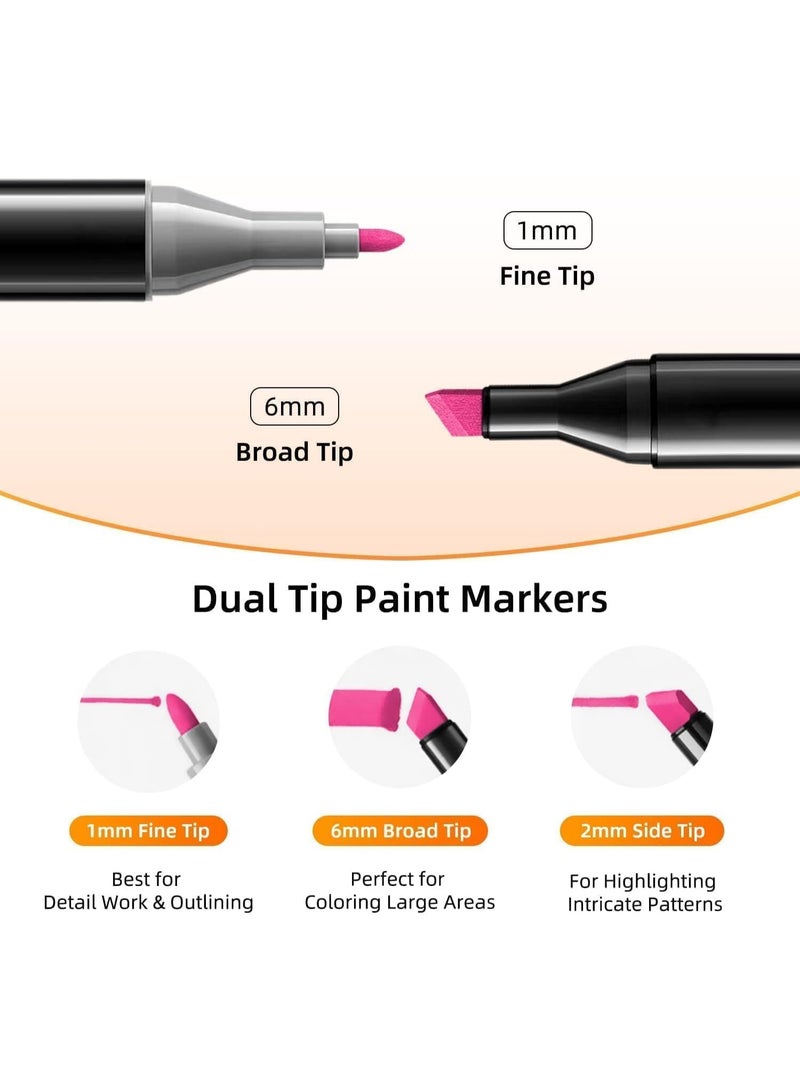 Generic Dual Tip Colored Marker Pen Set with Fine Point and Chisel Tips for Coloring, Art, Drawing, Calligraphy, Anime Drawing, Includes Carrying Bag for Artists, Students, and Hobbyists (24) - Image 2