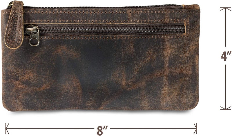 Moonster Leather Pencil Case Pouch, Handcrafted Leather Pen Case with Zipper That’s Made To Last - Elegant & Practical Brown Leather Pencil Cases for Adults - Unique 8" x 4" Design with Side Pocket - Image 3