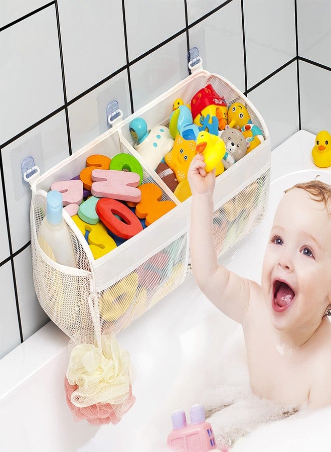 Austion Original Two Compartment Easy-access Mesh Bath Toy Organizer for Bath Tub with Large Openings Quick Drying Cute Toddler Bath Toy Storage Holder for Baby - Image 1