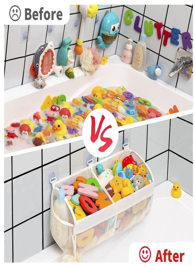 Austion Original Two Compartment Easy-access Mesh Bath Toy Organizer for Bath Tub with Large Openings Quick Drying Cute Toddler Bath Toy Storage Holder for Baby - Image 5