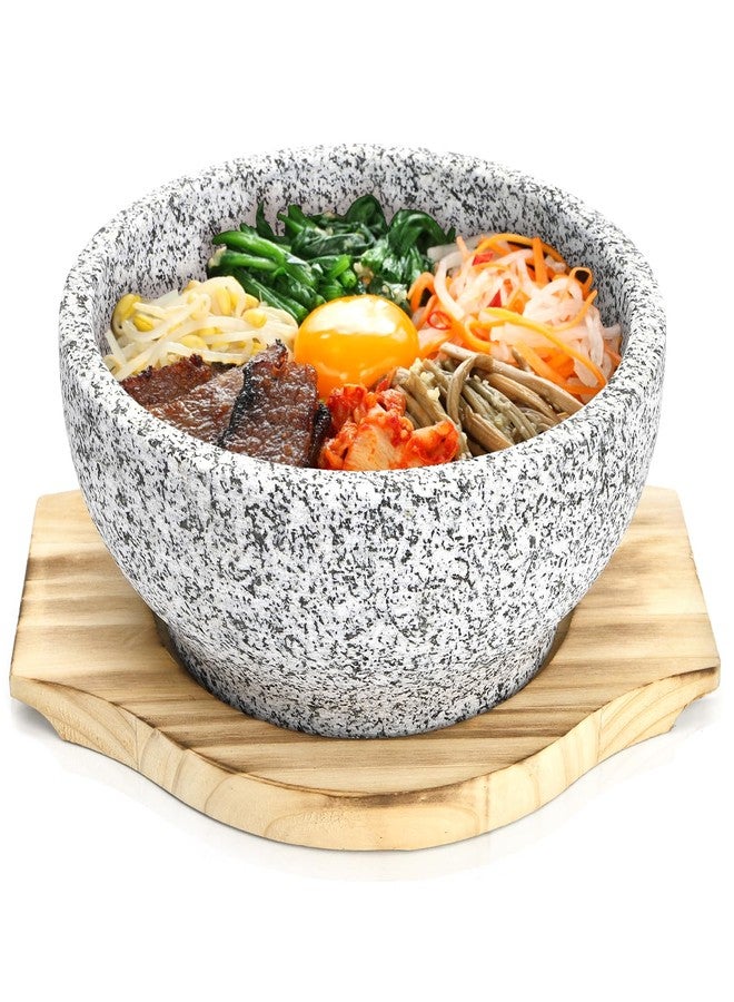 Acshio Dolsot Bibimbap Bowl, 27 Oz Korean Stone Bowl Cooking Pot with Wood Tray, Granite Stone Bowl Sizzling Hot Pot for Korean Restaurants, Soup, Rice, Stew - Image 1
