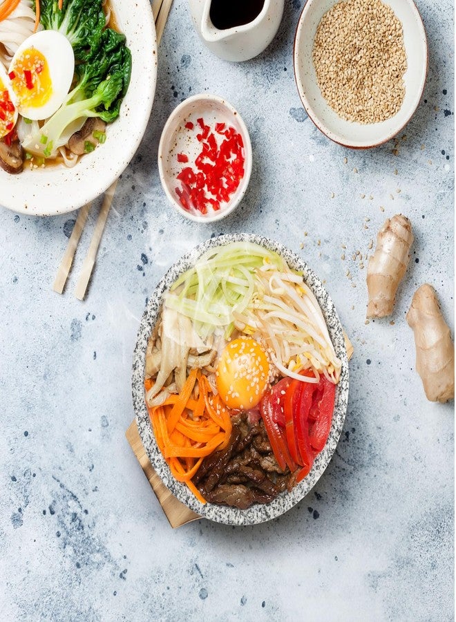 Acshio Dolsot Bibimbap Bowl, 27 Oz Korean Stone Bowl Cooking Pot with Wood Tray, Granite Stone Bowl Sizzling Hot Pot for Korean Restaurants, Soup, Rice, Stew - Image 5