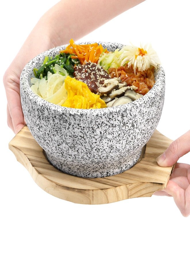 Acshio Dolsot Bibimbap Bowl, 27 Oz Korean Stone Bowl Cooking Pot with Wood Tray, Granite Stone Bowl Sizzling Hot Pot for Korean Restaurants, Soup, Rice, Stew - Image 3