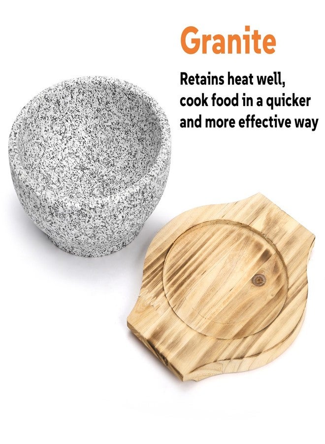 Acshio Dolsot Bibimbap Bowl, 27 Oz Korean Stone Bowl Cooking Pot with Wood Tray, Granite Stone Bowl Sizzling Hot Pot for Korean Restaurants, Soup, Rice, Stew - Image 4