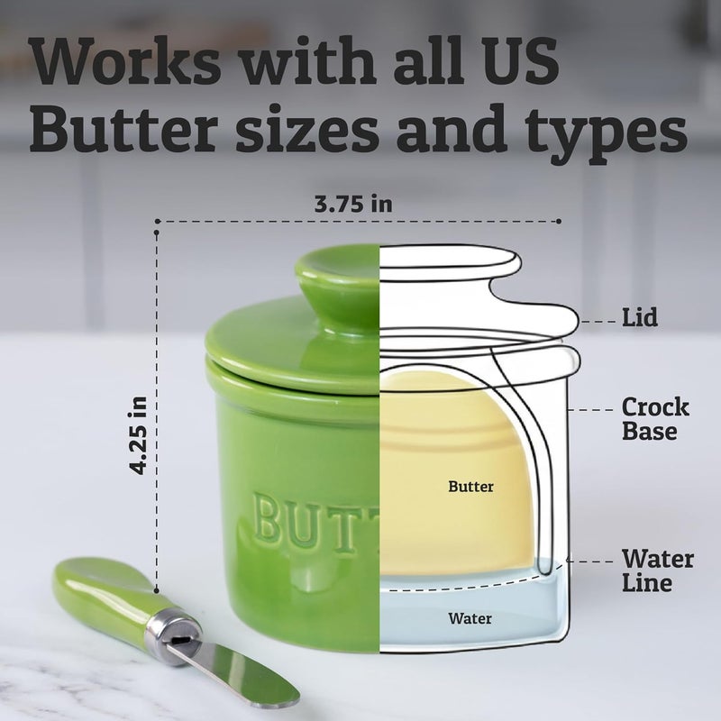 Priority Chef PriorityChef Butter Crock with Lid with Water Line, Ceramic French Butter Dish to Leave On Counter, Green - Image 5