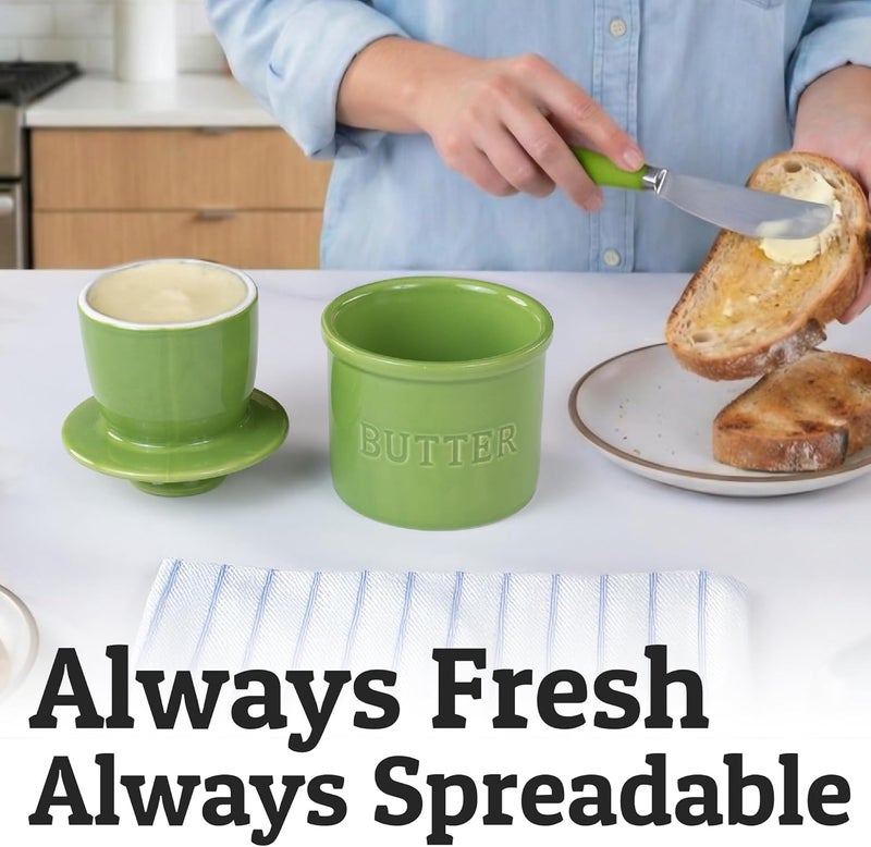 Priority Chef PriorityChef Butter Crock with Lid with Water Line, Ceramic French Butter Dish to Leave On Counter, Green - Image 4