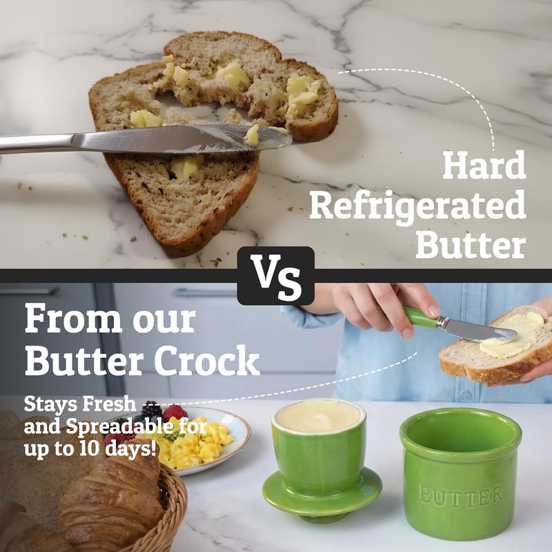 Priority Chef PriorityChef Butter Crock with Lid with Water Line, Ceramic French Butter Dish to Leave On Counter, Green - Image 2