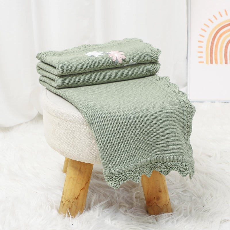 Lawkul Baby Blanket 100% Traceable Cotton Knit Receiving Blankets Infant Swaddle For Newbron Boy Girls 40""X30"" Green Floral - Image 4